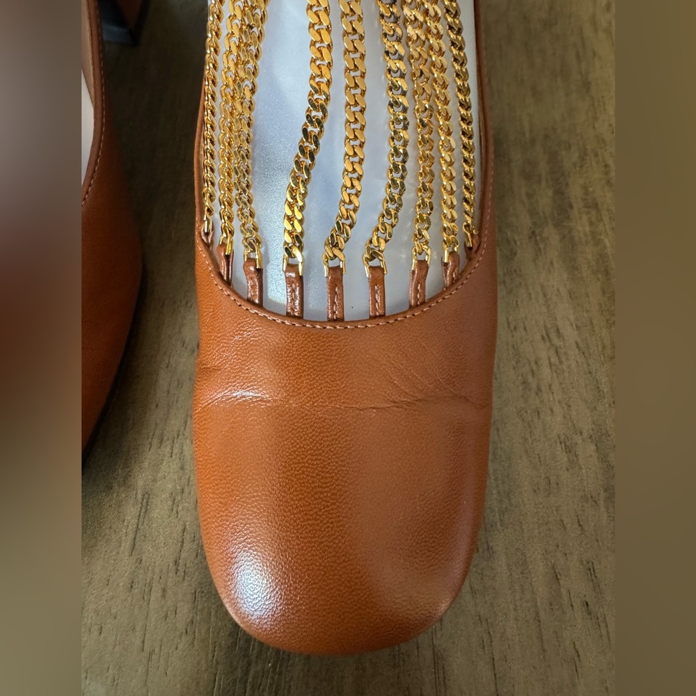 Gucci Brown Bonny Bow Crystal Chain leather Pumps Woman 37 w/ shoe bag - NO BOX - Picture 5 of 16